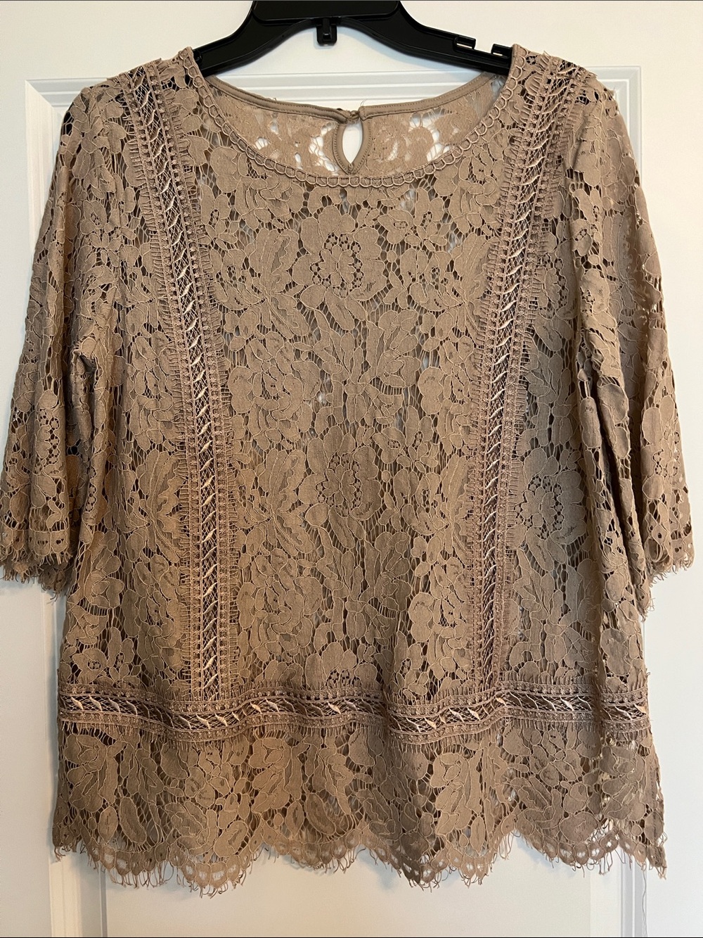 croft & barrow Lace Crochet Blouse in Taupe